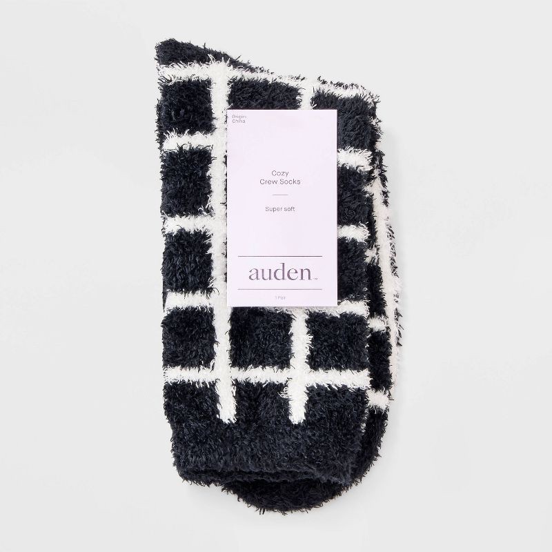 slide 2 of 3, Women's Windowpane Plaid Cozy Crew Socks - Auden™ Black 4-10, 1 ct