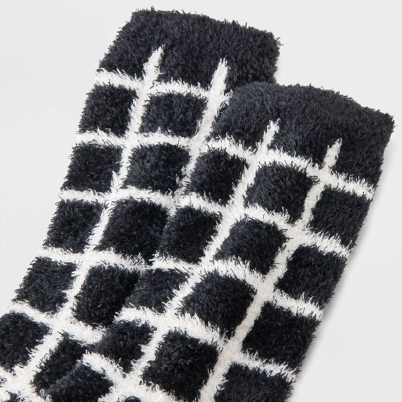 slide 3 of 3, Women's Windowpane Plaid Cozy Crew Socks - Auden™ Black 4-10, 1 ct