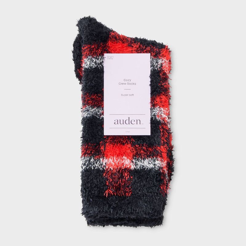 slide 2 of 3, Women's Plaid Cozy Crew Socks - Auden™ Red/Black/Ivory 4-10, 1 ct