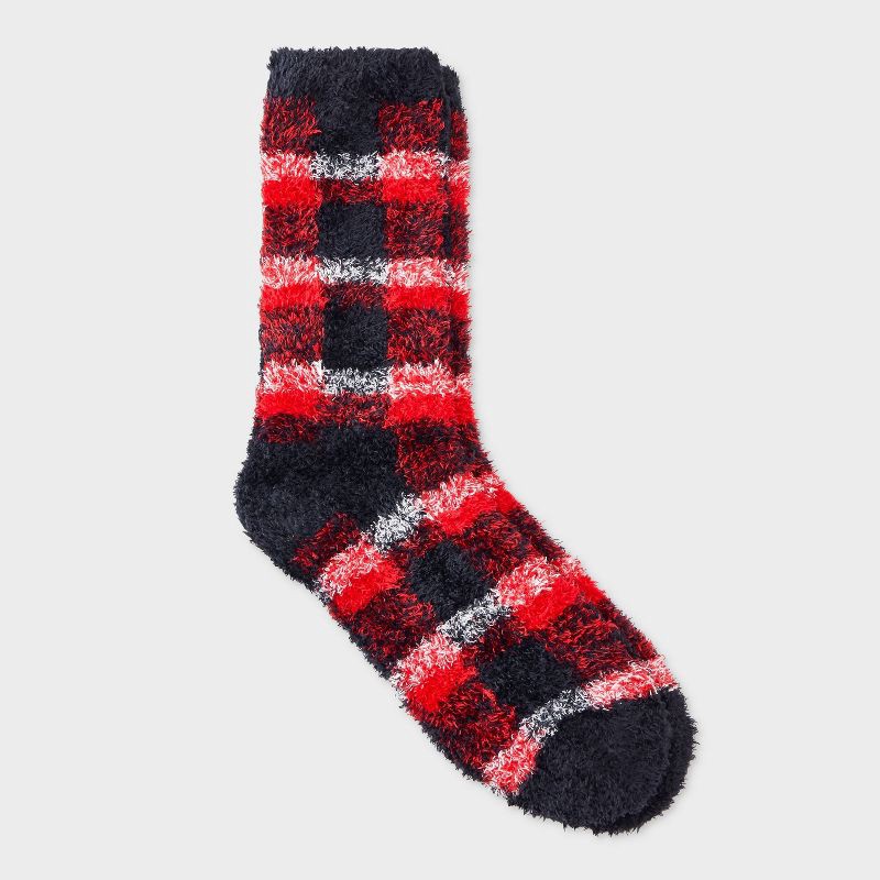slide 1 of 3, Women's Plaid Cozy Crew Socks - Auden™ Red/Black/Ivory 4-10, 1 ct
