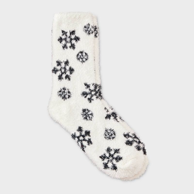slide 1 of 3, Women's Snowflake Cozy Crew Socks - Auden™ Ivory 4-10, 1 ct