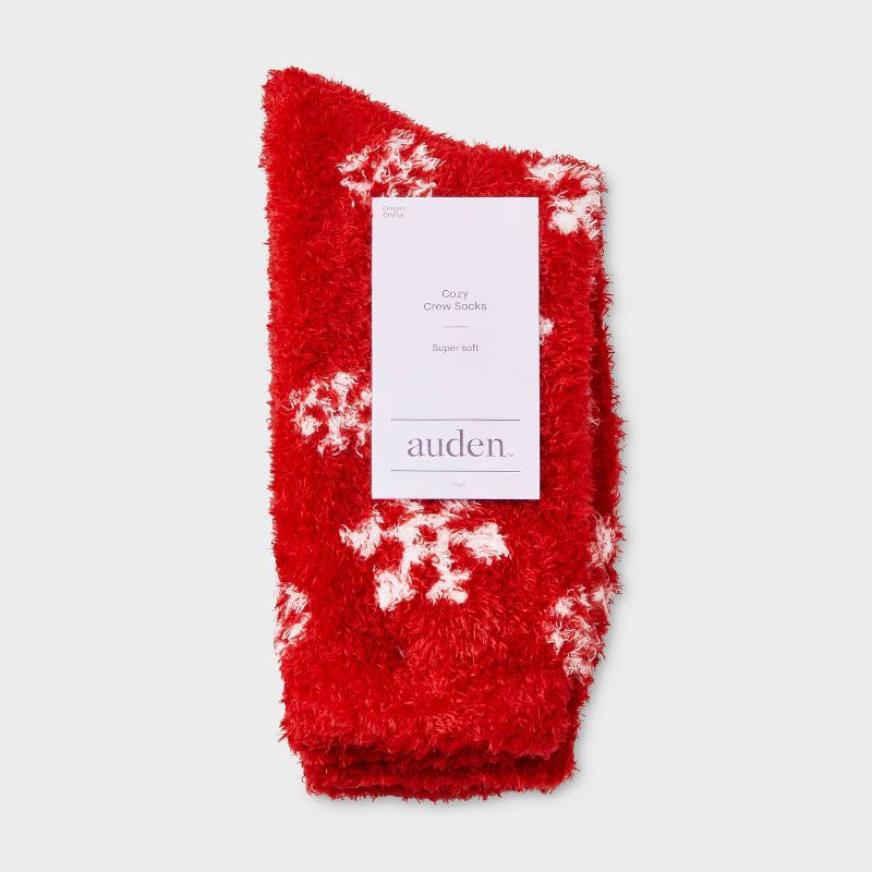 slide 2 of 3, Women's Snowflake Cozy Crew Socks - Auden™ Red 4-10, 1 ct