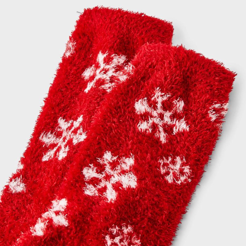 slide 3 of 3, Women's Snowflake Cozy Crew Socks - Auden™ Red 4-10, 1 ct
