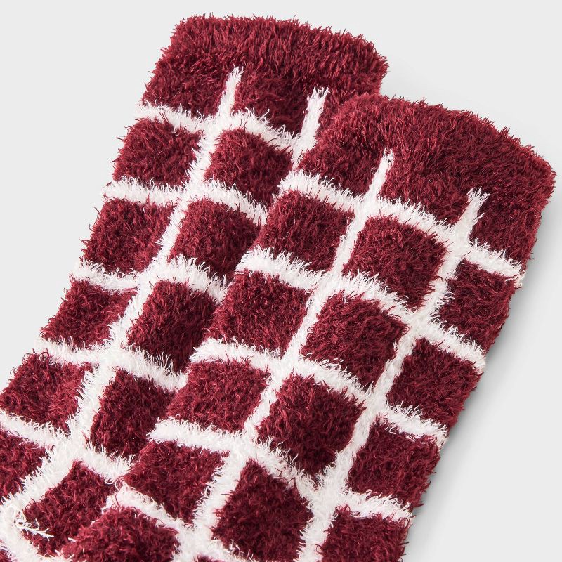 slide 3 of 3, Women's Windowpane Plaid Cozy Crew Socks - Auden™ Berry 4-10, 1 ct
