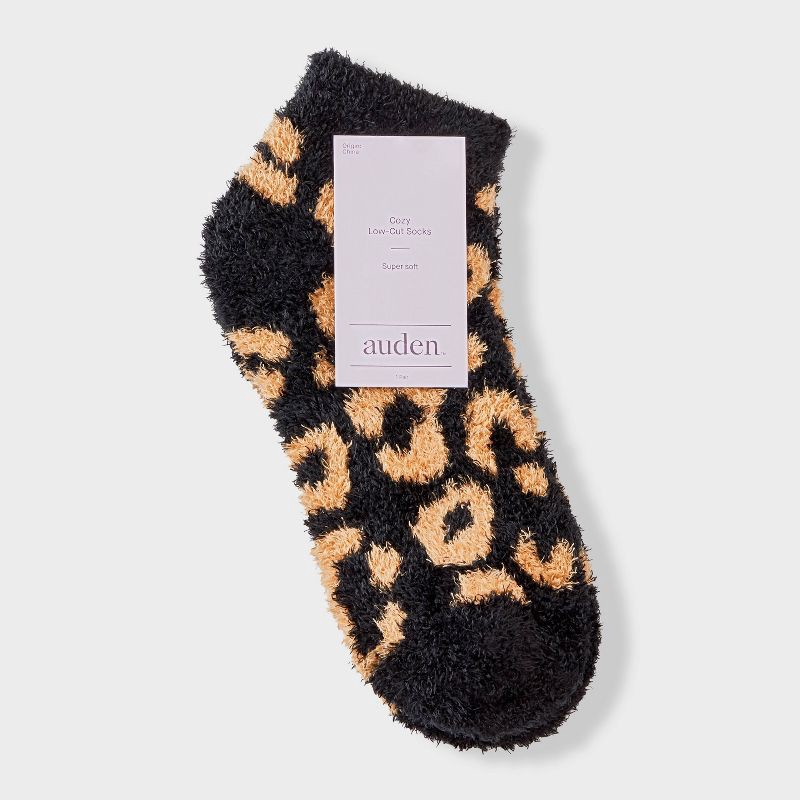 slide 2 of 3, Women's Leopard Print Cozy Low Cut Socks - Auden™ Black/Brown 4-10, 1 ct
