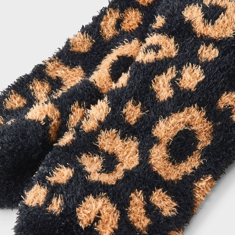 slide 3 of 3, Women's Leopard Print Cozy Low Cut Socks - Auden™ Black/Brown 4-10, 1 ct