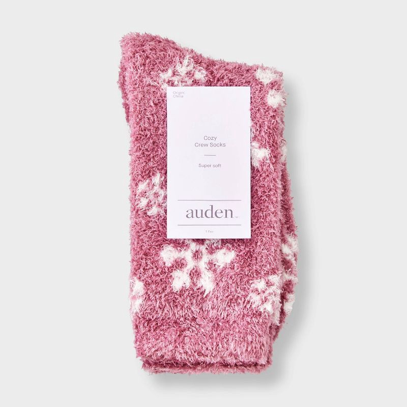 slide 2 of 3, Women's Snowflake Cozy Crew Socks - Auden™ Pink 4-10, 1 ct