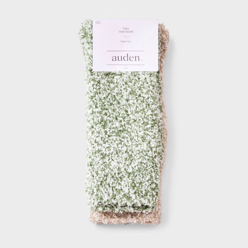 slide 2 of 3, Women's Marled 2pk Cozy Crew Socks - Auden™ Green/Tan One Size, 2 ct