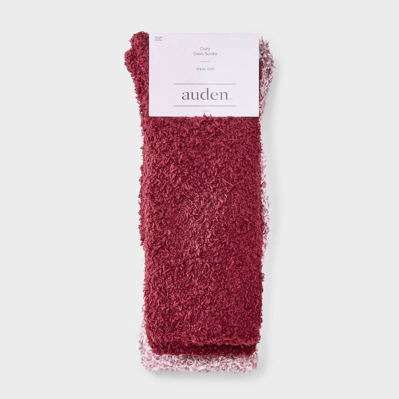 slide 2 of 3, Women's Marled 2pk Cozy Crew Socks - Auden™ Burgundy/Pink One Size, 2 ct