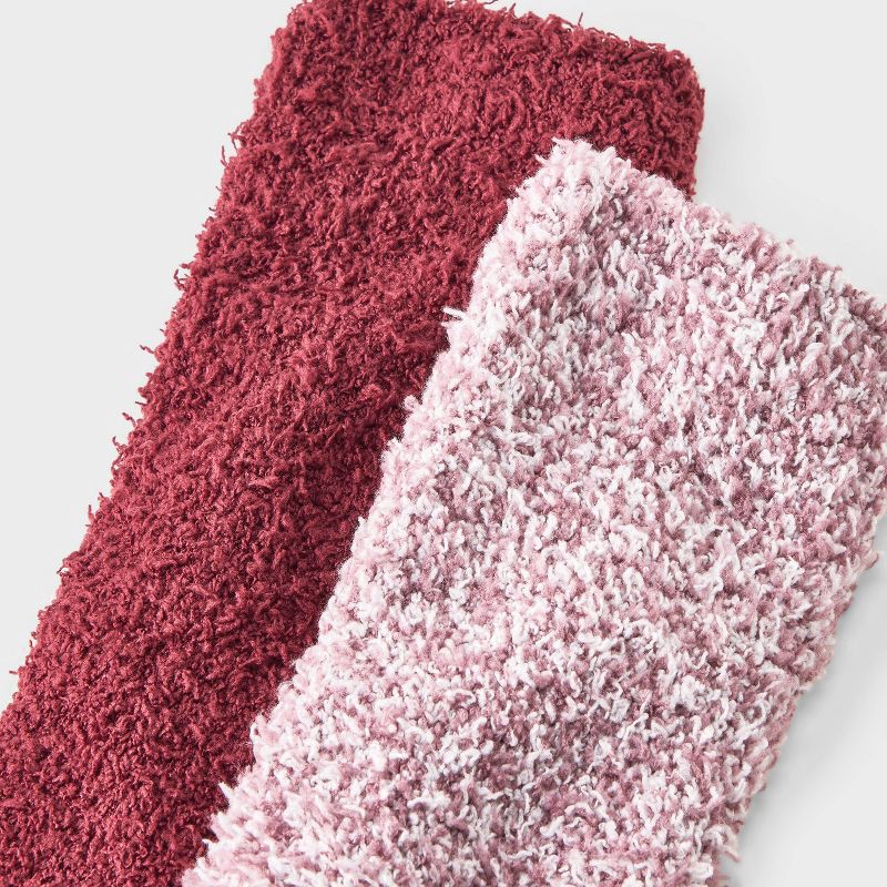 slide 3 of 3, Women's Marled 2pk Cozy Crew Socks - Auden™ Burgundy/Pink One Size, 2 ct