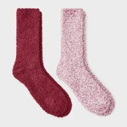 Women's Marled 2pk Cozy Crew Socks - Auden™ Burgundy/Pink One Size