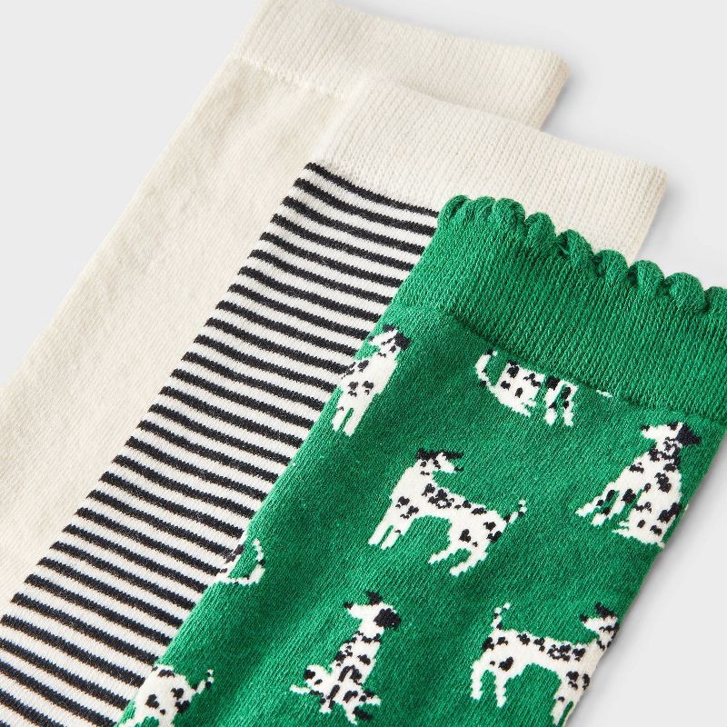 slide 3 of 3, Women's Dogs Scallop Cuff 3pk Crew Socks - A New Day™ Green/White/Black 4-10, 3 ct