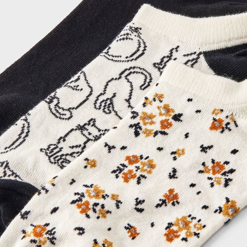 slide 3 of 3, Women's Cats 3pk Low Cut Socks - A New Day™ Ivory/Black 4-10, 3 ct