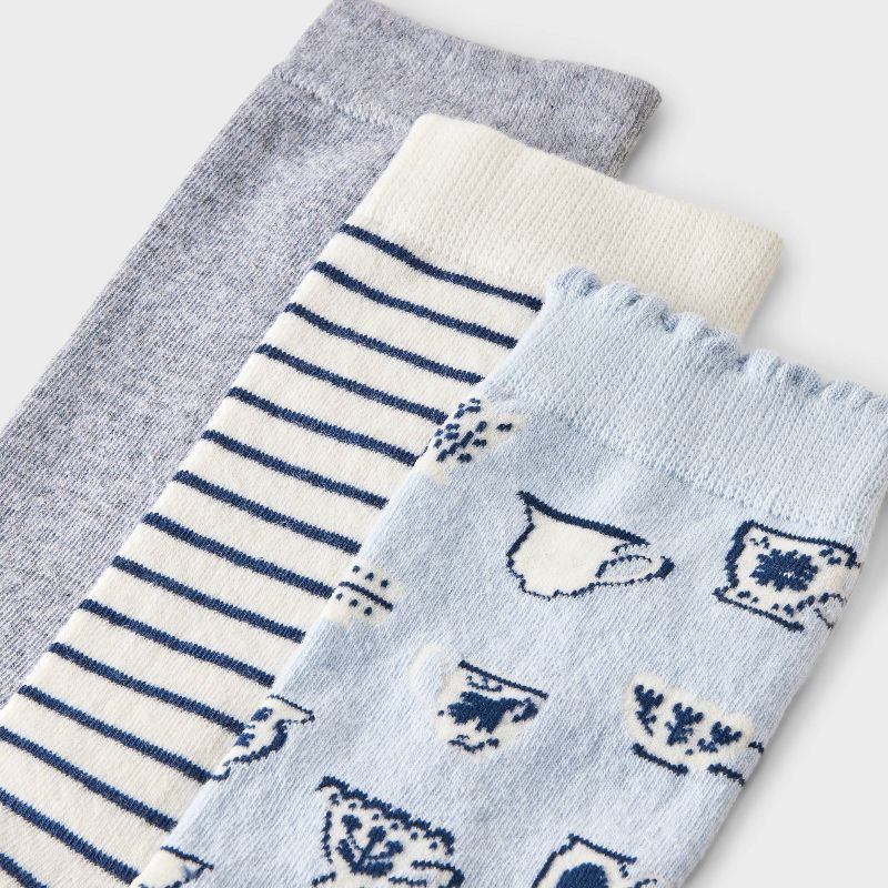 slide 3 of 3, Women's Teacups Scallop Cuff 3pk Crew Socks - A New Day™ Blue/Heather Gray/Navy 4-10, 3 ct
