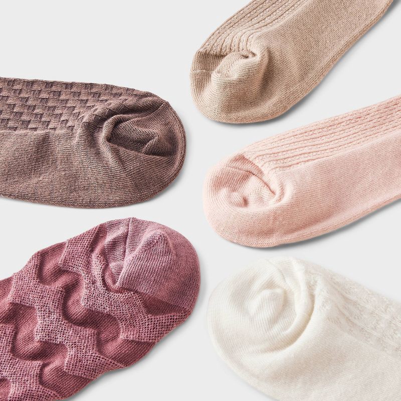 slide 3 of 3, Women's Mixed Tonal Textured 5pk Ankle Socks - A New Day™ Brown/Pink/Ivory 4-10, 5 ct