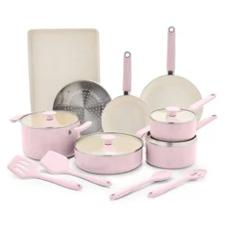 GreenPan Rio 16pc Ceramic Nonstick Cookware Set Pink