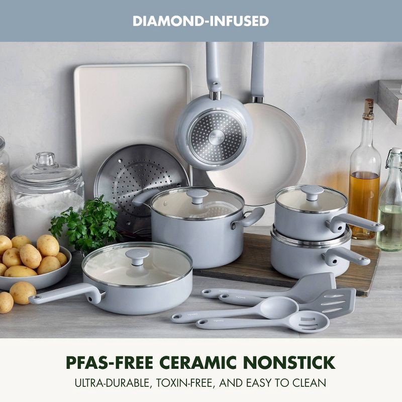 slide 3 of 10, GreenPan Rio Advanced 16pc Ceramic Nonstick Cookware Set Stardew Blue, 16 ct