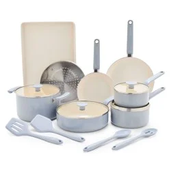 GreenPan Rio Advanced 16pc Ceramic Nonstick Cookware Set Stardew Blue