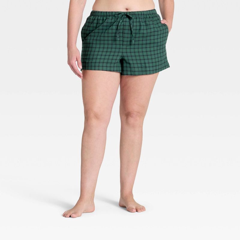 slide 4 of 5, Women's Mini Check Flannel Pajama Shorts - Auden™ Green S, 1 ct