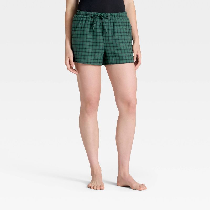 slide 1 of 5, Women's Mini Check Flannel Pajama Shorts - Auden™ Green M, 1 ct