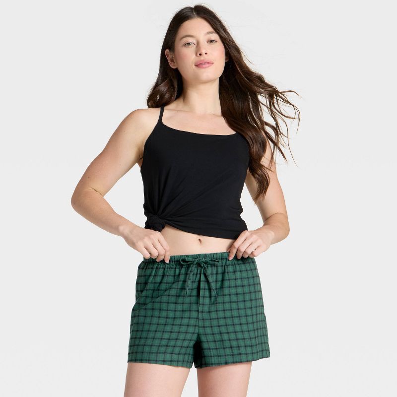 slide 3 of 5, Women's Mini Check Flannel Pajama Shorts - Auden™ Green XL, 1 ct