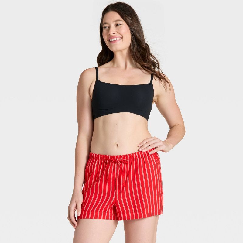slide 3 of 5, Women's Striped Flannel Pajama Shorts - Auden™ Red M, 1 ct
