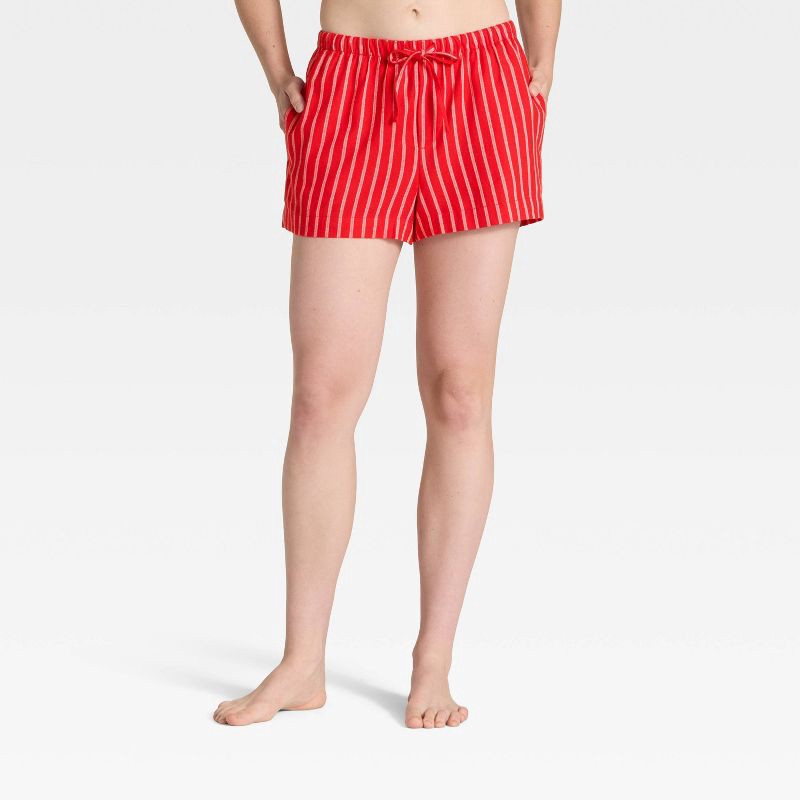 slide 1 of 5, Women's Striped Flannel Pajama Shorts - Auden™ Red XL, 1 ct