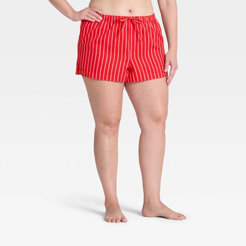 slide 4 of 5, Women's Striped Flannel Pajama Shorts - Auden™ Red XXL, 1 ct