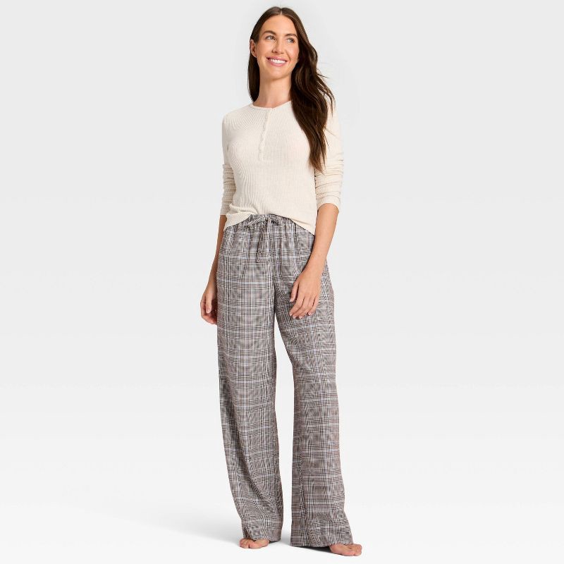 slide 3 of 3, Women's Plaid Flannel Pajama Pants - Auden™ Brown L, 1 ct