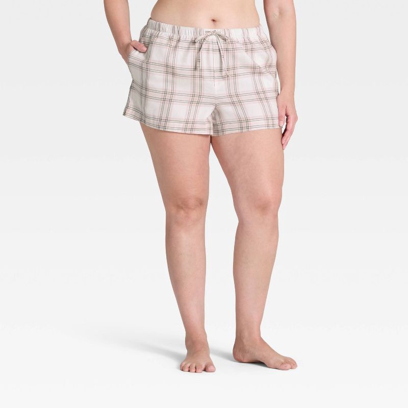 slide 4 of 5, Women's Plaid Flannel Pajama Shorts - Auden™ Neutral Pink S, 1 ct