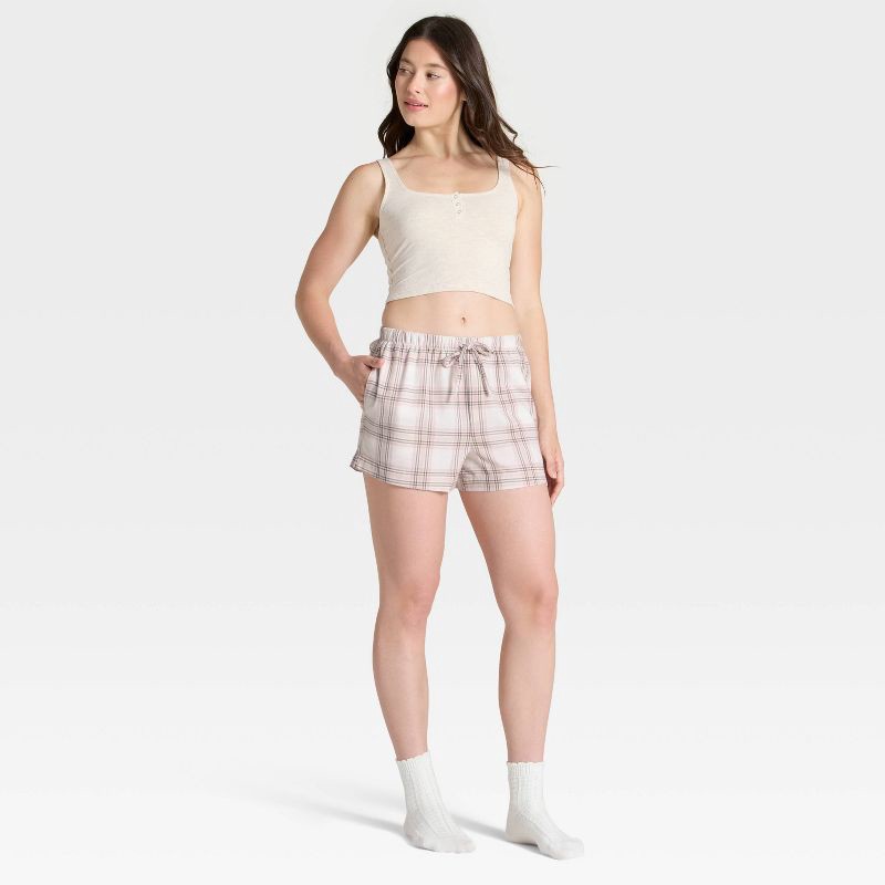 slide 3 of 5, Women's Plaid Flannel Pajama Shorts - Auden™ Neutral Pink M, 1 ct