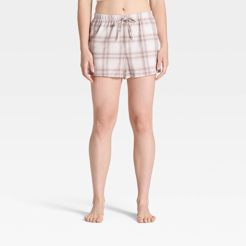 slide 1 of 5, Women's Plaid Flannel Pajama Shorts - Auden™ Neutral Pink L, 1 ct