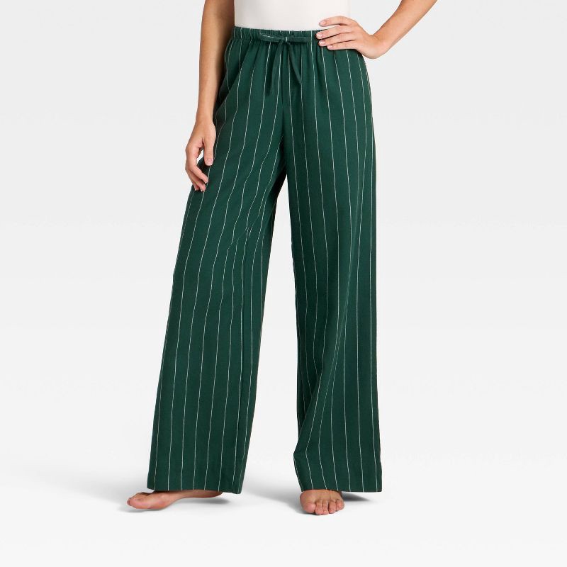 slide 1 of 3, Women's Striped Flannel Pajama Pants - Auden™ Green M, 1 ct