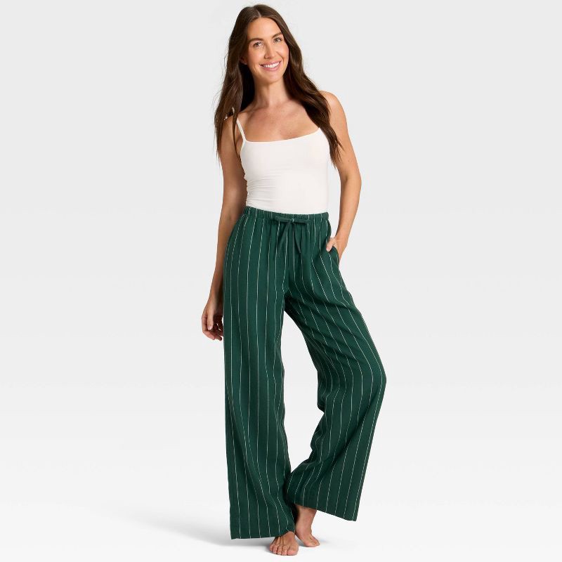 slide 3 of 3, Women's Striped Flannel Pajama Pants - Auden™ Green L, 1 ct