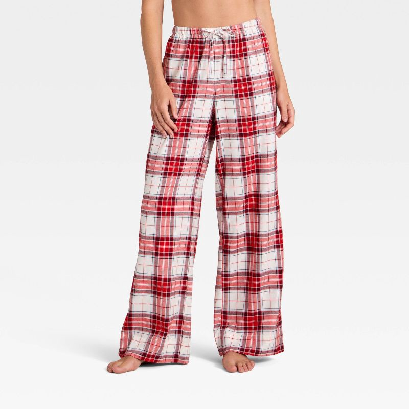 slide 1 of 3, Women's Tartan Plaid Flannel Pajama Pants - Auden™ Cream S, 1 ct
