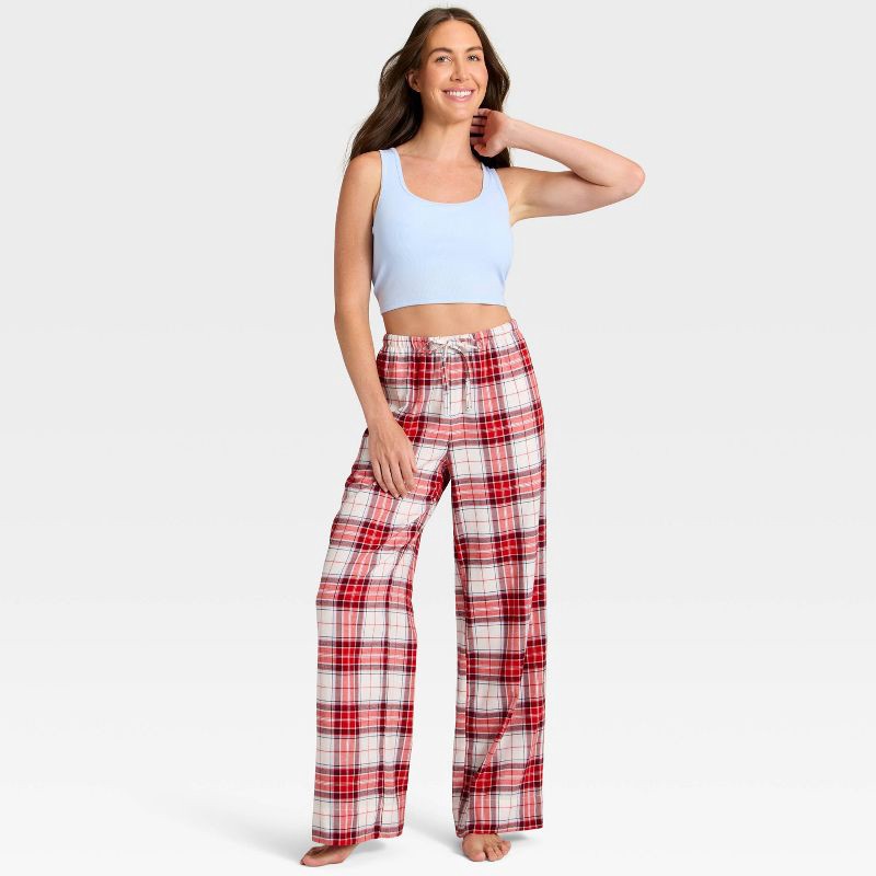 slide 3 of 3, Women's Tartan Plaid Flannel Pajama Pants - Auden™ Cream M, 1 ct