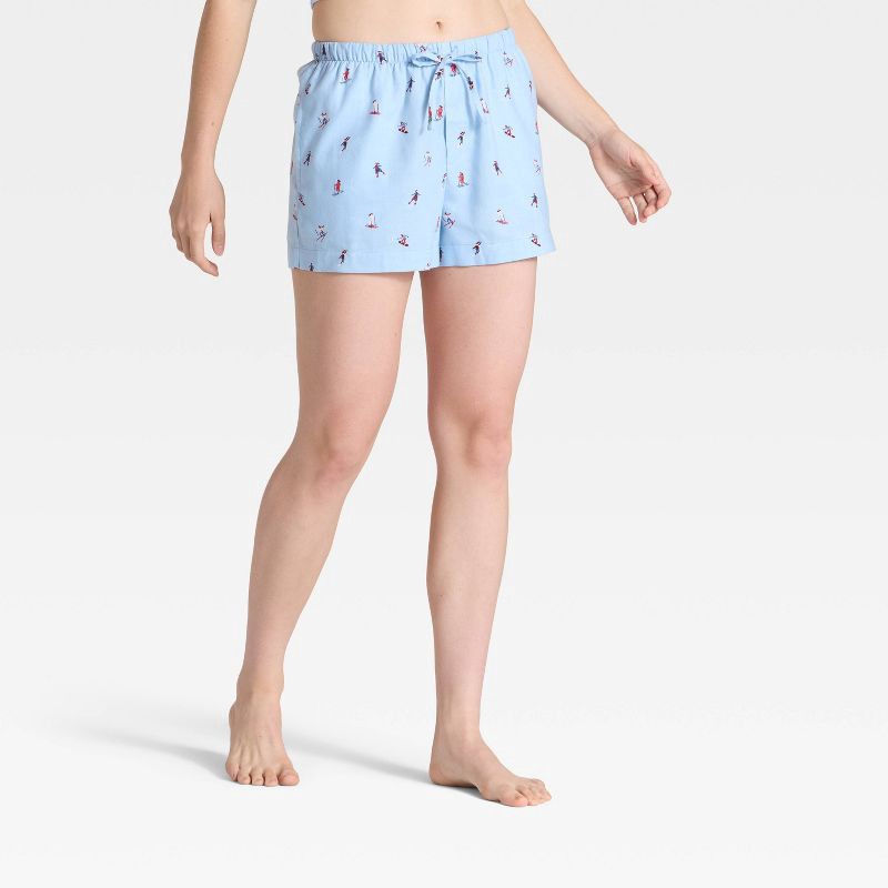 slide 1 of 5, Women's Ski Print Flannel Pajama Shorts - Auden™ Blue M, 1 ct