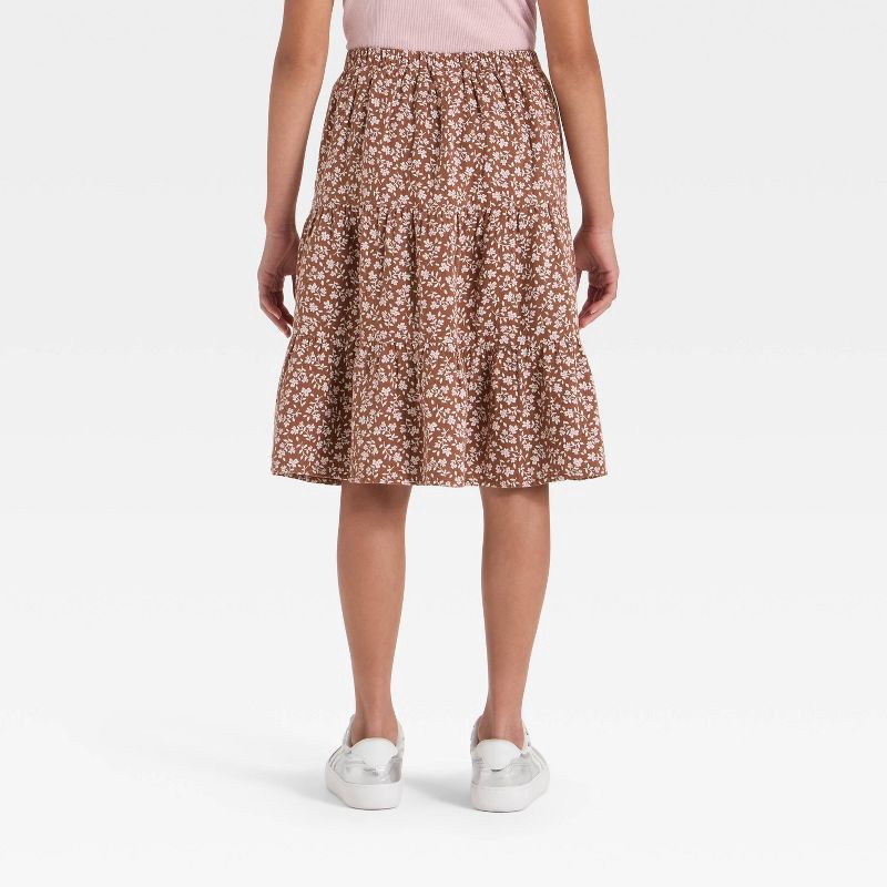 slide 2 of 3, Girls' Floral Printed Midi Skirt - Cat & Jack™ Brown M, 1 ct