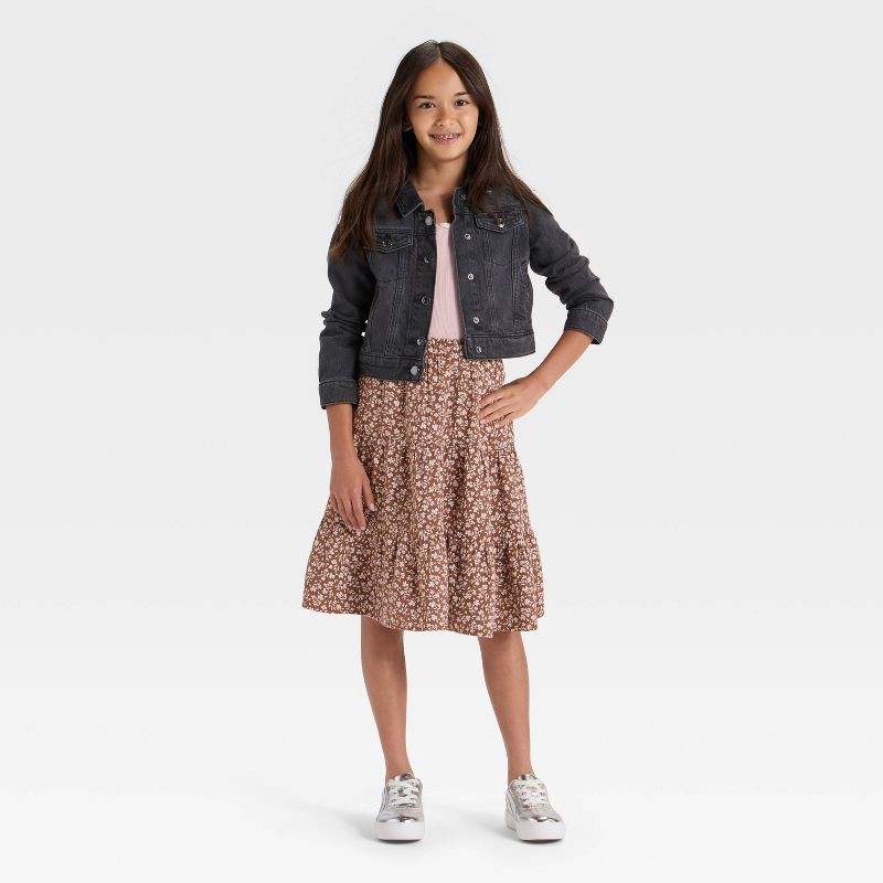slide 3 of 3, Girls' Floral Printed Midi Skirt - Cat & Jack™ Brown M, 1 ct