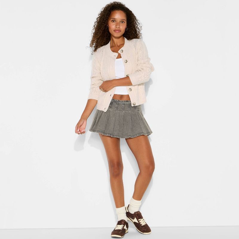 slide 1 of 3, Women's Crewneck Heritage Cable Cardigan - Wild Fable™ Off-White M, 1 ct