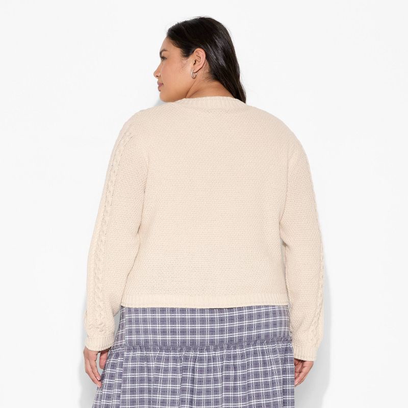 slide 3 of 3, Women's Crewneck Heritage Cable Cardigan - Wild Fable™ Off-White XXL, 1 ct