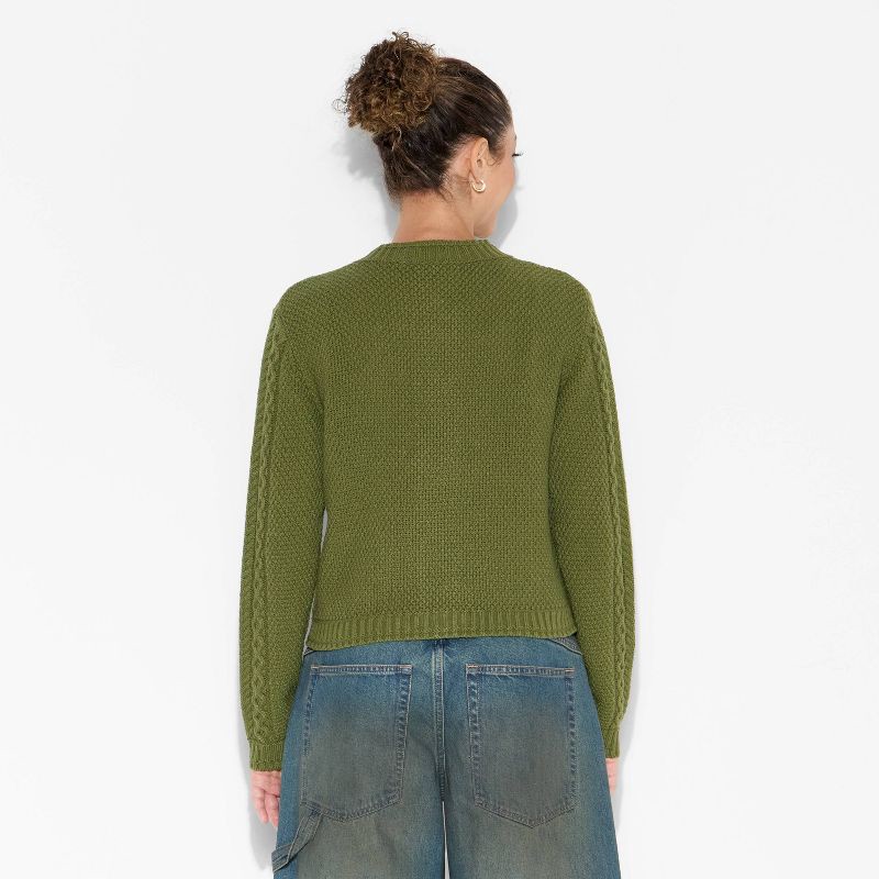 slide 3 of 3, Women's Crewneck Heritage Cable Cardigan - Wild Fable™ Dark Green XL, 1 ct