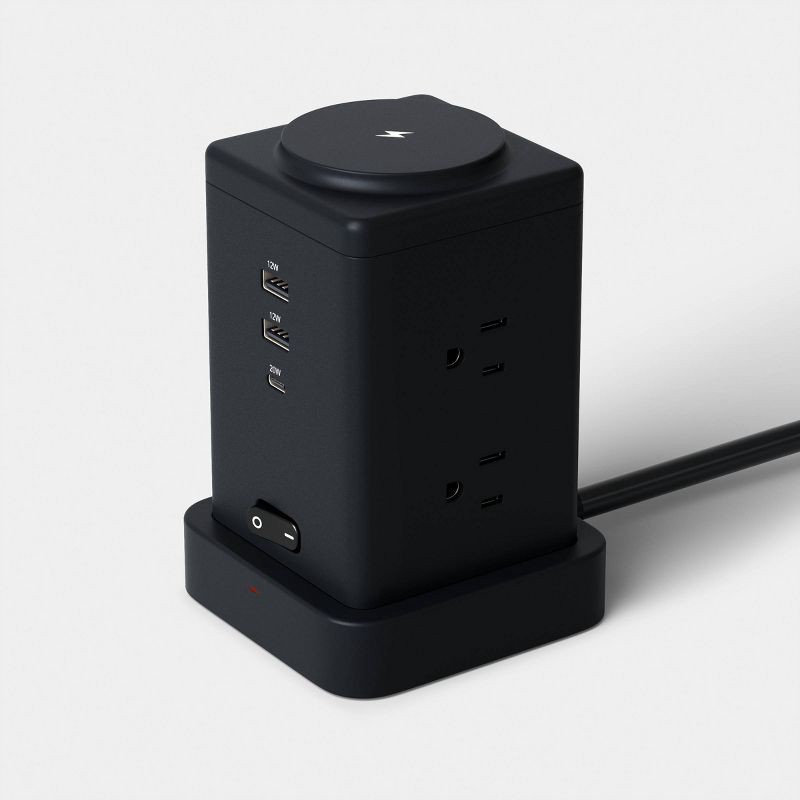 slide 2 of 4, Surge Protector Tower with Top Charging 6 Outlet Pad USB-C and USB-A Port 15A 6ft Cord - Dealworthy™, 6 ft