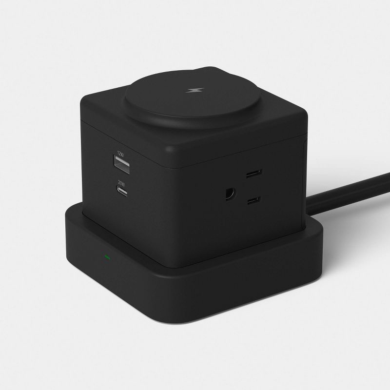 slide 2 of 4, Desktop Surge Protector USB-A and USB-C with Top Charging Pad Black - Dealworthy™, 1 ct