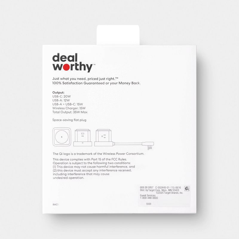 slide 3 of 4, Desktop Surge Protector USB-A and USB-C with Top Charging Pad Black - Dealworthy™, 1 ct