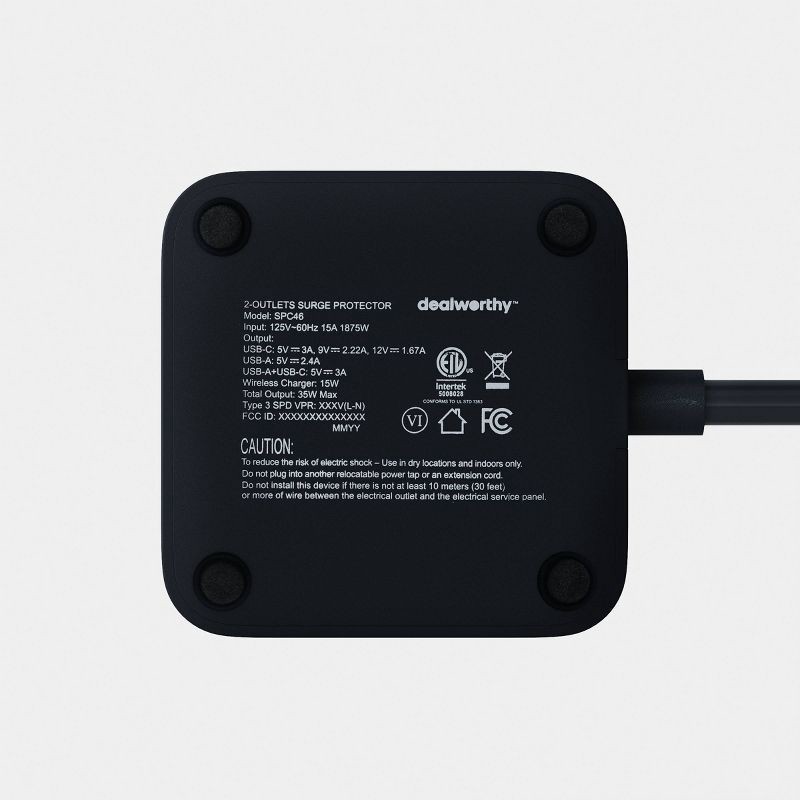 slide 4 of 4, Desktop Surge Protector USB-A and USB-C with Top Charging Pad Black - Dealworthy™, 1 ct
