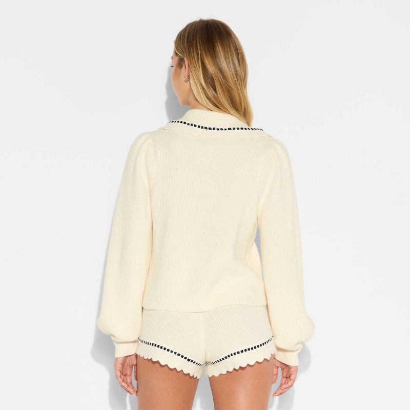 slide 3 of 3, Women's Polo Collar Henley Sweater - Wild Fable™ Off-White XS, 1 ct