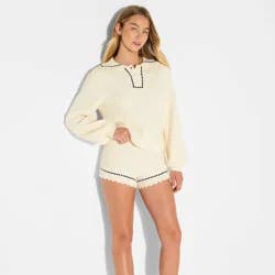 Women's Polo Collar Henley Sweater - Wild Fable™ Off-White S