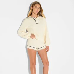 Women's Polo Collar Henley Sweater - Wild Fable™ Off-White M