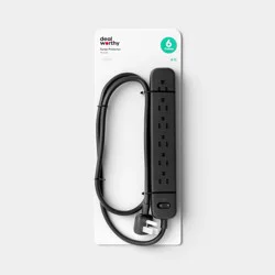 Surge Protector 6-Outlet with 4ft Extension Cord 720J Black - Dealworthy™
